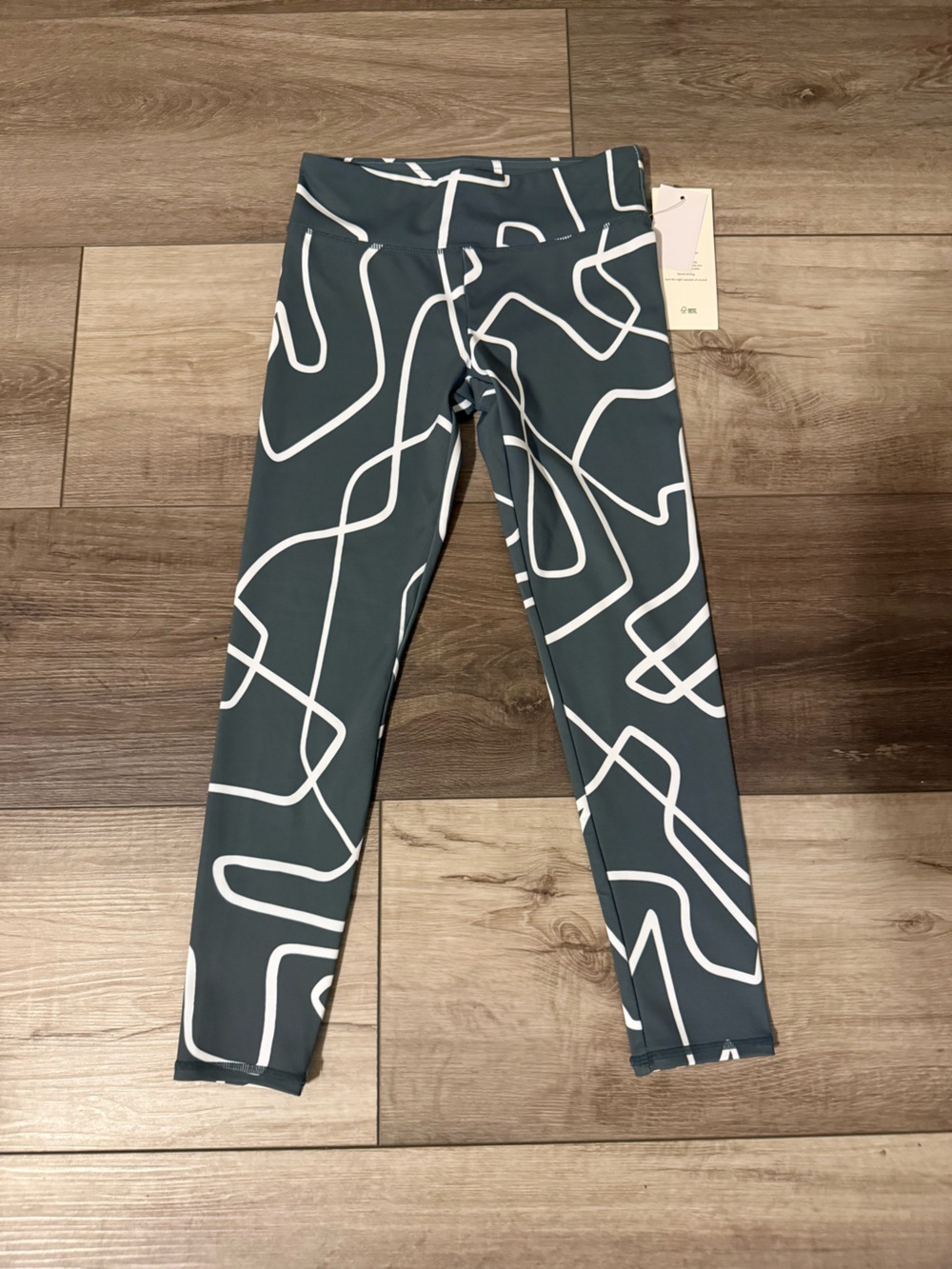 Threads 4 Thought Teal-Gray Leggings with White Abstract Line Print